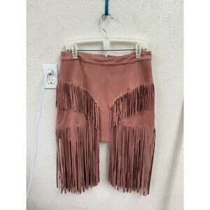Peach Love California Faux-Suede Fringed Dusty Pink Skirt Large